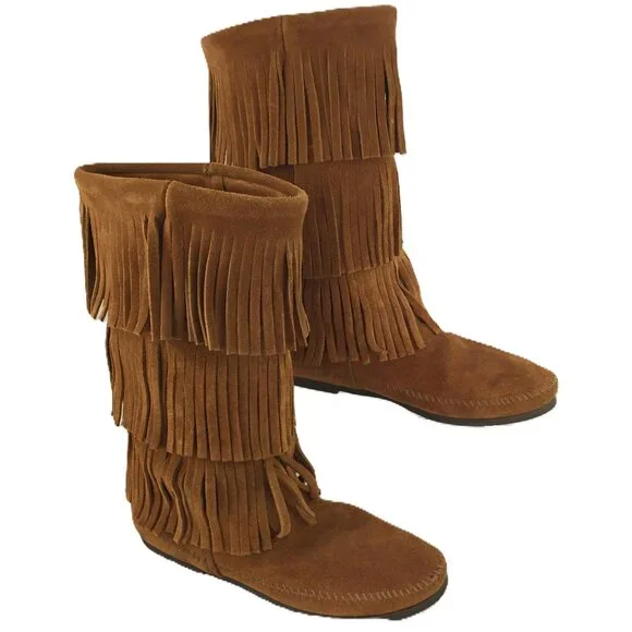 Minnetonka 3-Layer Fringe Boots/Moccasins NEW - Picture 5 of 14